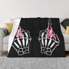Rqwaaed Skeleton Hand Fuck Breast Cancer Awareness Cozy Up with Our Ultra-Soft Fleece Blanket - Perfect for Home and Travel 60"x50" view 1