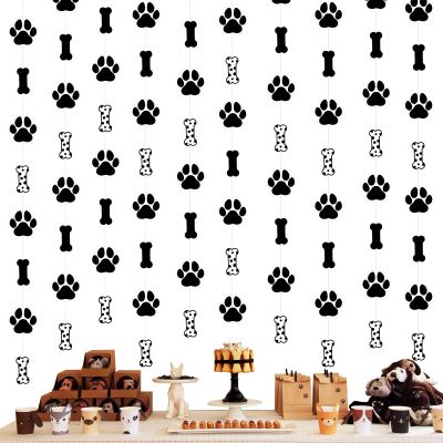 Fangleland 8Pcs Dog Paw Print Streamers Birthday Decorations - Dog Puppy Bone Theme Garlands Banners Ceiling Hanging Decors for Lets Pawty Birthday Baby Shower Party Favor Supplies