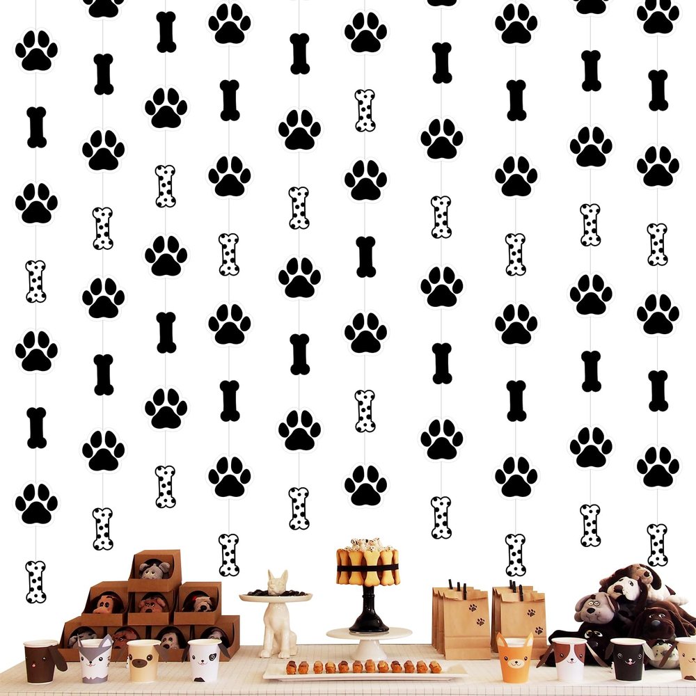 Fangleland 8Pcs Dog Paw Print Streamers Birthday Decorations - Dog Puppy Bone Theme Garlands Banners Ceiling Hanging Decors for Lets Pawty Birthday Baby Shower Party Favor Supplies