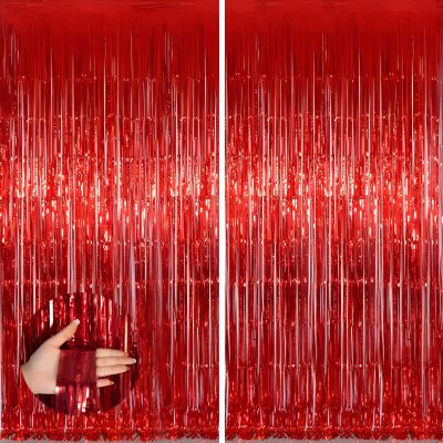 Valentines Day Keyali 2 Pack 3.3 * 8.3 ft Foil Curtain Metallic Tinsel Fringe Curtains Photo Booth Props Backdrop for Birthday Wedding Engagement Baby Shower Christmas Holiday Celebration Partyl,Red