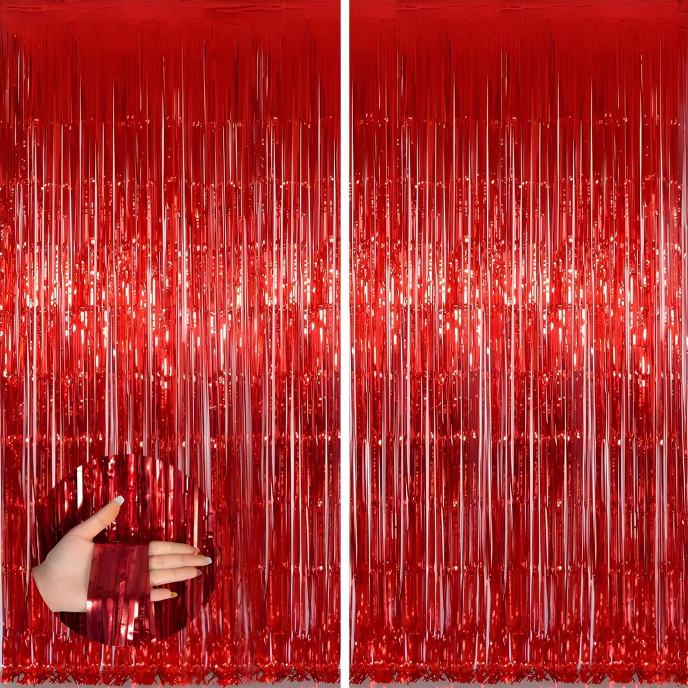 Valentines Day Keyali 2 Pack 3.3 * 8.3 ft Foil Curtain Metallic Tinsel Fringe Curtains Photo Booth Props Backdrop for Birthday Wedding Engagement Baby Shower Christmas Holiday Celebration Partyl,Red