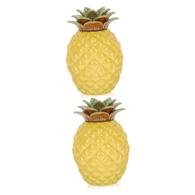 BESTOYARD 2pcs Pineapple Tea Pineapple Cups for Cocktails Pineapple Shaped Jar Fruit Shaped Canisters Sugar Containers for Countertop Snacks Jar Lid Snack Jar Ceramics Souvenir Travel, Yellowx2pcs
