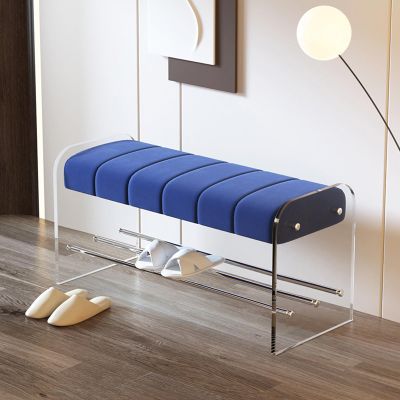 ESRADA Ottoman Foot Rest/Shoe Bench Light Luxury Creative Shoe Changing Stool Transparent Acrylic Bench Bedroom Cloakroom Simple Home Door Wearing Shoe Stool Shoe Bench blue-100CM