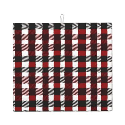 YYHWHJDE ed Black Buffalo Check Plaid Pattern Prints Drying Mat for Kitchen : Water absorbent, non-slip, reversible With lanyard for hanging 18 x 16 in