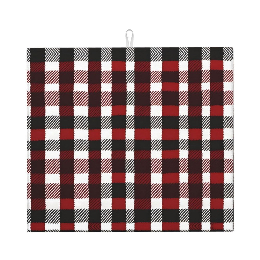YYHWHJDE ed Black Buffalo Check Plaid Pattern Prints Drying Mat for Kitchen : Water absorbent, non-slip, reversible With lanyard for hanging 18 x 16 in