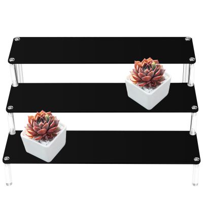MARURY Acrylic Display Riser 3 Tier Rectangular Clear Acrylic Showcase Cupcake Stand Shot Glass Display Table Display Shelf Collectibles Display Stands for Retail Jewelry