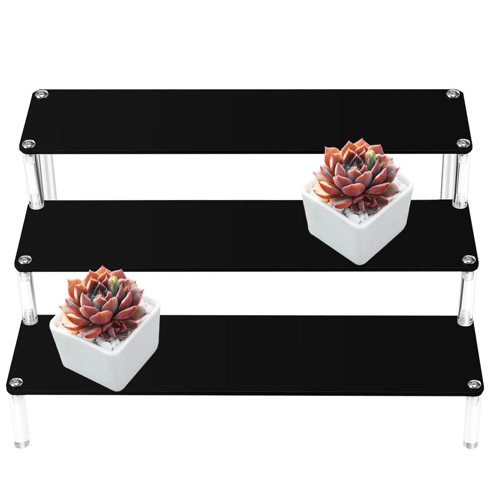 MARURY Acrylic Display Riser 3 Tier Rectangular Clear Acrylic Showcase Cupcake Stand Shot Glass Display Table Display Shelf Collectibles Display Stands for Retail Jewelry