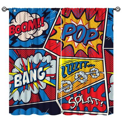 SENQIAN Vintage Comics Book Curtains for Kids Boys Bedroom Decor Funny Pop Art Colorful Cartoon Print Blackout Rod Pocket Window Drapes for Living Room Kitchen Cafe Decor W42xL84in 2 Panels