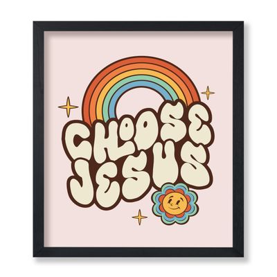 Poster Master Choose Jesus Poster - Retro Motivational Print - Groovy Floral Art - Rainbow & Flower Design - Chic Boho Decor - Religious Christian Living Room or Dorm Decor - 8x10 UNFRAMED