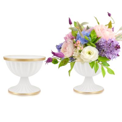 AZXTOPSEZ White Flower Vases for Centerpieces: Small Urn Vase 3.7 Inch Wedding Compote Bowl Metal Pedestal Vase for Table Party Event Set of 2