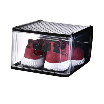 OFFSCH 5pcs Stackable Transparent Shoe Storage Boxes Small Dustproof Organizer for Home Bedroom Thicken Plastic Containers with Breathable Design Black