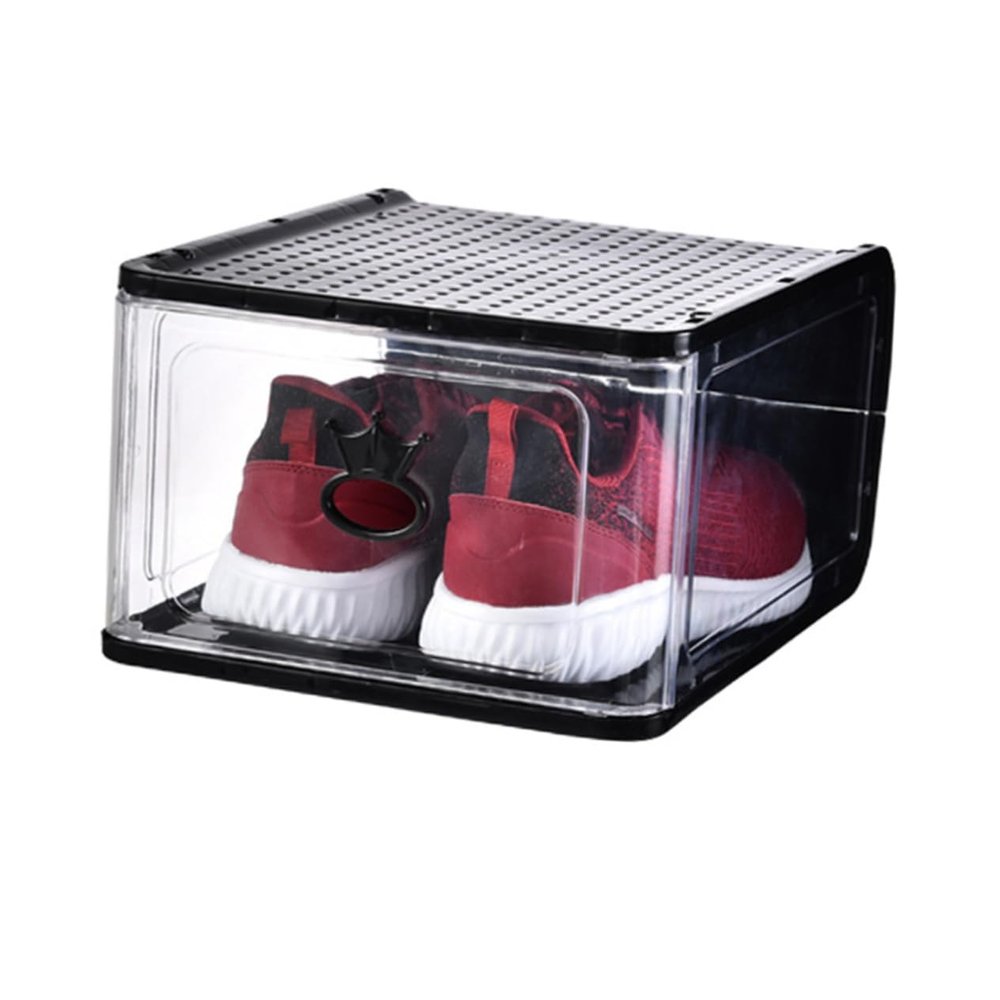 OFFSCH 5pcs Stackable Transparent Shoe Storage Boxes Small Dustproof Organizer for Home Bedroom Thicken Plastic Containers with Breathable Design Black