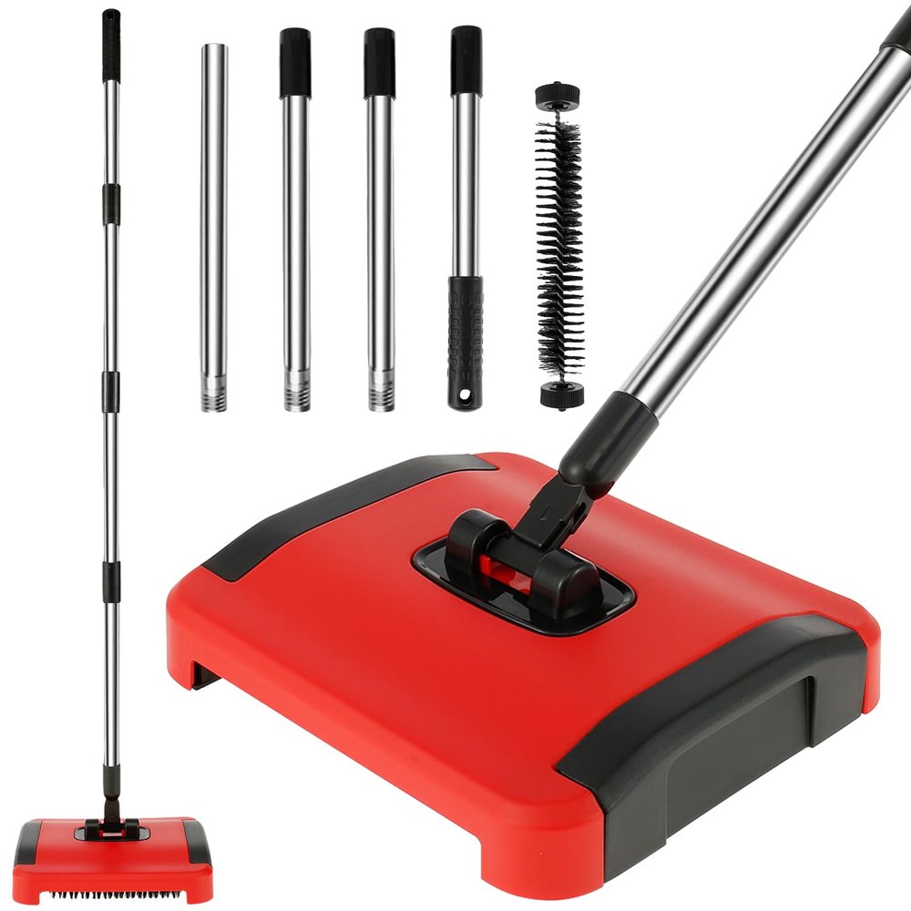 BS Carpet Floor Sweeper with Horsehair Manual Carpet Sweeper Cleaner Non-Electric Carpet Broom Sweeper Efficient Hand Push Carpet Sweeper Rug Roller Brush Push for Cleaning Pet Hair Loose Debris Lint