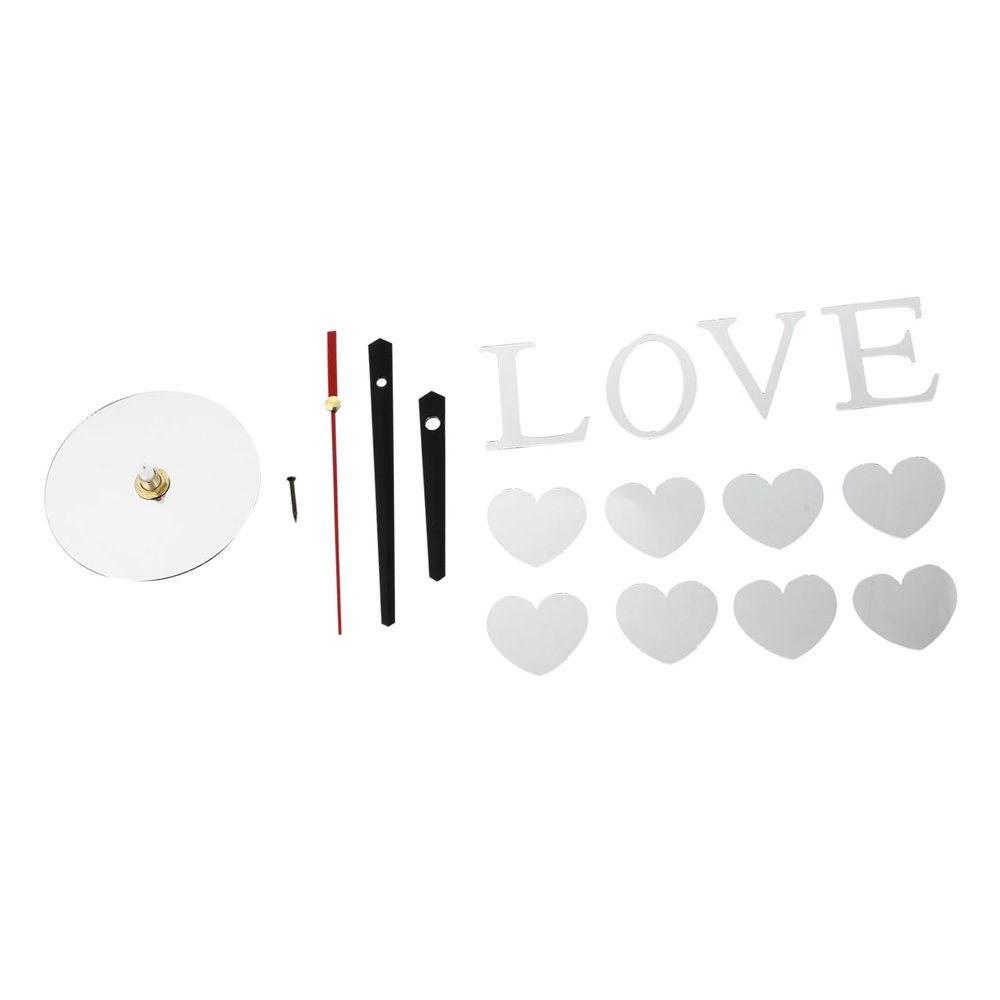 Ciieeo 3pcs Heart Mirror Wall Clock Frameless Sticker Decor for Bedroom Living Room