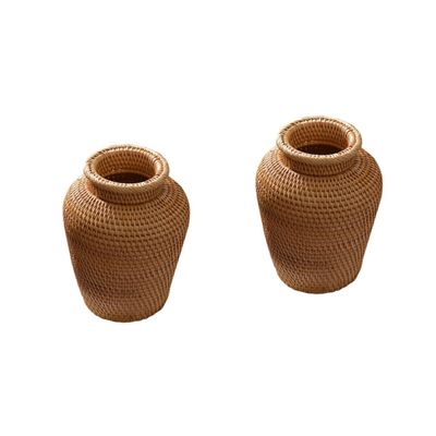 ABOOFAN 2pcs Rattan Woven Flower Basket Rustic Decorative Container for Fresh Dried Floral Arrangements Portable Home Decor Natural Design Brown Finish for Weddings Table Centerpieces