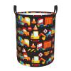 Building Vehicle Backhoe Excavator Print Laundry Basket Waterproof Foldable Laundry Hamper with Durable Handle Circular Storage Basket Dirty Clothes Organizer for Nursery Bedroom Bathroom College view 1