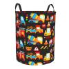 Building Vehicle Backhoe Excavator Print Laundry Basket Waterproof Foldable Laundry Hamper with Durable Handle Circular Storage Basket Dirty Clothes Organizer for Nursery Bedroom Bathroom College view 2