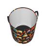 Building Vehicle Backhoe Excavator Print Laundry Basket Waterproof Foldable Laundry Hamper with Durable Handle Circular Storage Basket Dirty Clothes Organizer for Nursery Bedroom Bathroom College view 3