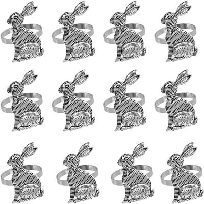 12pcs Bunny Napkin Rings Rabbit Napkin Rings Metal Napkin Holder Easter Napkin Buckle for Easter Party Table Dining Decoration - Silver