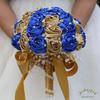 Mhojpik Bridal Wedding Bouquet Round Bling Brooch Bouquet Throw Toss Artificial Rose Flower Bunch for Bride Bridesmaid Wedding Quinceanera(Royal Blue & Gold, 9.8") view 2
