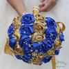 Mhojpik Bridal Wedding Bouquet Round Bling Brooch Bouquet Throw Toss Artificial Rose Flower Bunch for Bride Bridesmaid Wedding Quinceanera(Royal Blue & Gold, 9.8") view 3