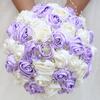 Mhojpik Bridal Wedding Bouquet Round Bling Brooch Bouquet Throw Toss Artificial Rose Flower Bunch for Bride Bridesmaid Wedding Quinceanera(Light Purple & Ivory, 9.8") view 1