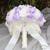 Mhojpik Bridal Wedding Bouquet Round Bling Brooch Bouquet Throw Toss Artificial Rose Flower Bunch for Bride Bridesmaid Wedding Quinceanera(Light Purple & Ivory, 9.8") view 3