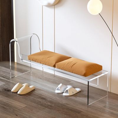 ESRADA Acrylic Dining Table Stool, Contemporary Clear Kitchen Stool, Upholstered Bed End Bench, Rectangular Bedroom Bench, Indoor Entry Bench, Shoe Changing Bench orange-120 * 40 * 60CM