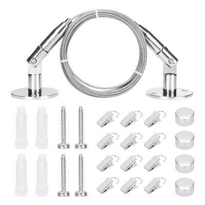 HaiFanWJ Curtain Hanging System Wall Mount Curtain Hanging Wires Stainless Steel 9.84 FT (3m) with 12 Clips Clothesline for Windows with Tension Wire Design for Children's Art Projects Display