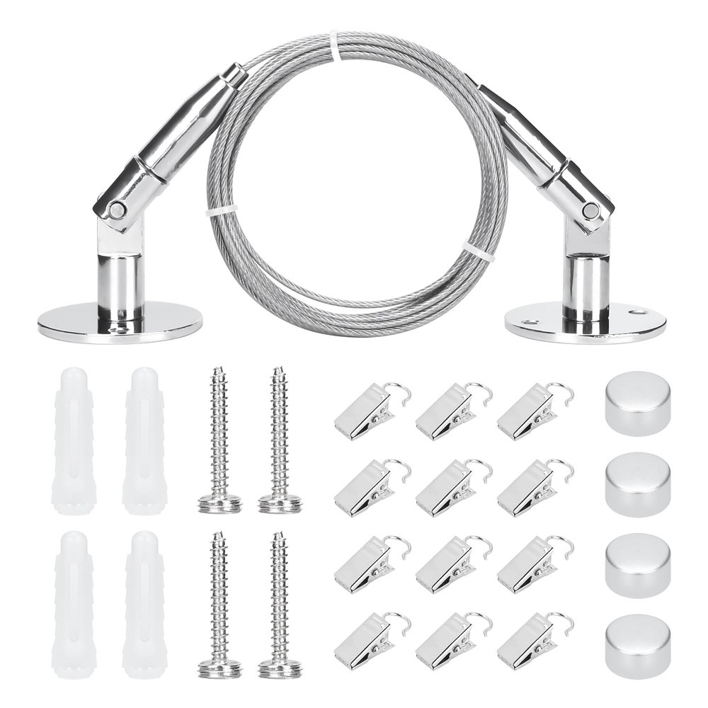 HaiFanWJ Curtain Hanging System Wall Mount Curtain Hanging Wires Stainless Steel 9.84 FT (3m) with 12 Clips Clothesline for Windows with Tension Wire Design for Children's Art Projects Display
