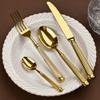 TWEE Silverware Set for 6 Gold Flatware 24 Piece 18/10 Stainless Steel Tableware Set Cutlery Set Home Dining Roman Column Handles Wrought Craft Mirror Finish Dishwasher Safe view 1
