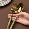 TWEE Silverware Set for 6 Gold Flatware 24 Piece 18/10 Stainless Steel Tableware Set Cutlery Set Home Dining Roman Column Handles Wrought Craft Mirror Finish Dishwasher Safe view 3