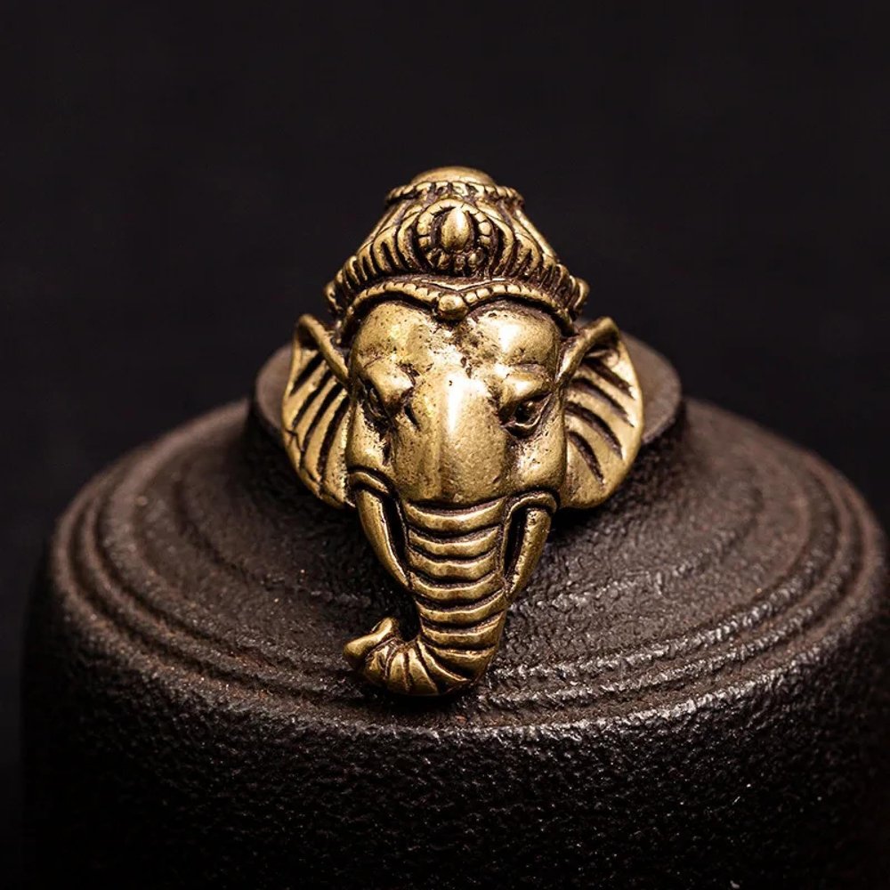 MANGOUSONG Figurines Brass Animal,3.4x2.2cm Solid Brass Animal Head Design Leather Bag Wallet Button Rivet with Screws Elephant God Belt Buckle Decor Hardware Accessory