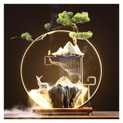 Indoor Tabletop Fountains Creative Chinese Welcoming Pine Fountain Humidified Flowing Water Objects Feng Shui Lucky Living Room Office Opening Gift Decoration Meditation Fountain (Color : I) (B)