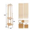 Freestanding Coat Rack Wood Coat Rack Free Standing 2-Shelves Clothing Storage Garment Organizer Stand with 8 Hooks Clothes Poles Standing Coat Shelf view 2