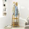 Freestanding Coat Rack Wood Coat Rack Free Standing 2-Shelves Clothing Storage Garment Organizer Stand with 8 Hooks Clothes Poles Standing Coat Shelf view 3