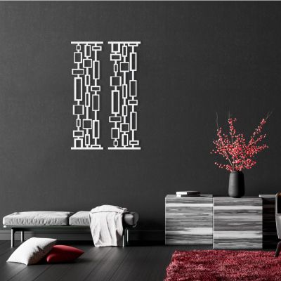 Geometric Metal Wall Art, Minimalist Line Art, Geometric Wall Decor, Abstract Wall Decor for Living Room, Bedroom, Bathroom (White, 150x46cm/59.1x17.8inch x2Pcs)