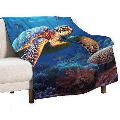 Watercolor Sea Life Soft Faux Fur Throw Blanket - Underwater World Flannel Lap Blanket for Couch Sofa Or Bed, Ocean Animal Fuzzy Fluffy Plush Blanket, Super Cozy And Comfy for All Seasons 60"x80"