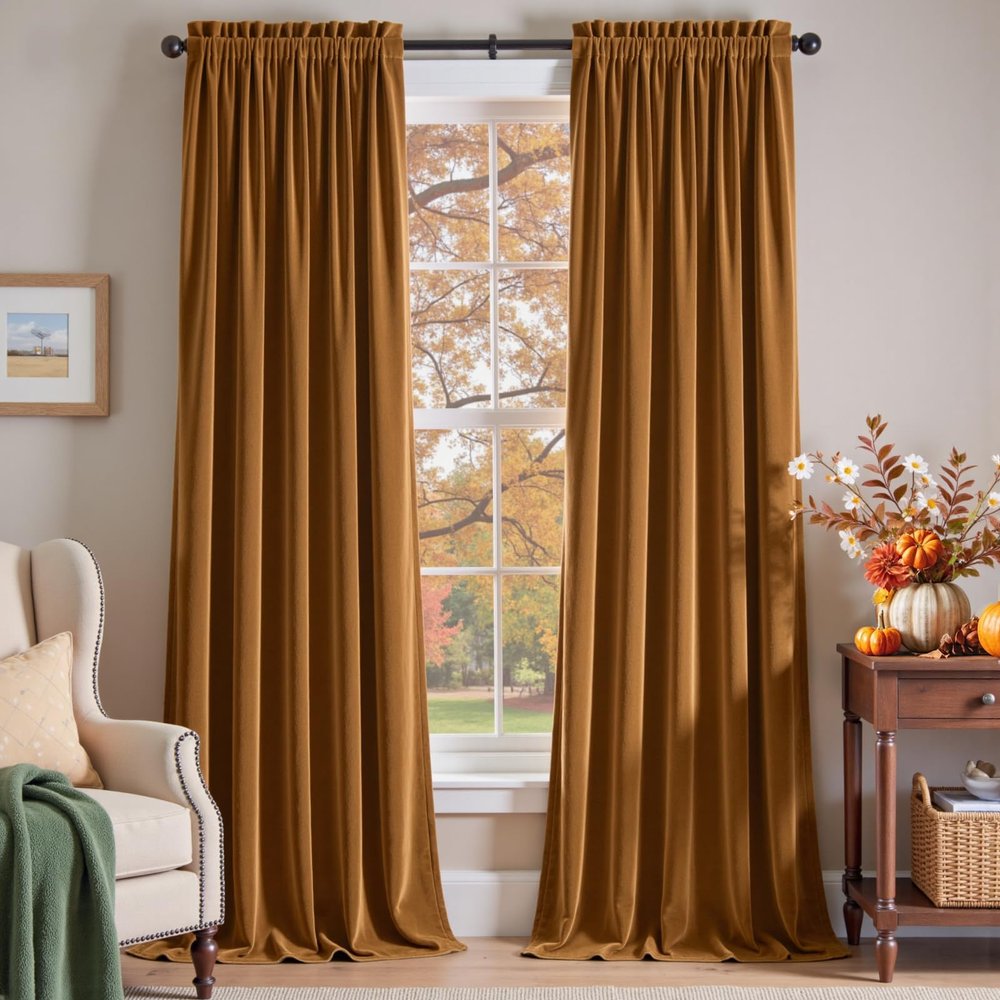 Lazzzy Velvet Blackout Curtains Thermal Insulated Room Window Drapes Super Soft Luxury Curtains for Living Room Bedroom Rod Pocket 2 Panels, Gold Brown, 62" W x 84" L