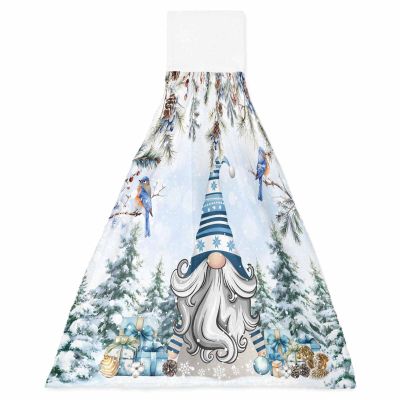 Christmas Gnomes Blue Kitchen Hand Towels with Hanging Loops Set of 1 Super Soft Thick Oven Fingertip Dry Microfiber Dish Towel Absorbent Cleaning Washcloth,Kitchen Winter Berries Pinecones Bird Truck