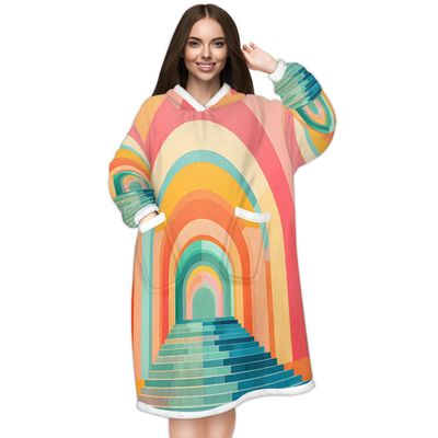Abstact Rainbow Wearable Blanket Hoodie Oversized Hooded Blanket Sweatshirt with Pocket Sleeves, Thick Hoodie Blanket Cozy Warm Fuzzy Blanket Gifts for Adult Women Men -Abstract Pattern