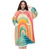 Abstact Rainbow Wearable Blanket Hoodie Oversized Hooded Blanket Sweatshirt with Pocket Sleeves, Thick Hoodie Blanket Cozy Warm Fuzzy Blanket Gifts for Adult Women Men -Abstract Pattern view 1