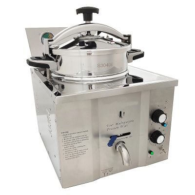 BREVELTION Electric Commercial Electric Chicken Fryer, High Pressure Fried Chicken Stove 3000W Stainless Steel 16L Deep Fryer Countertop Kitchen Frying Machine
