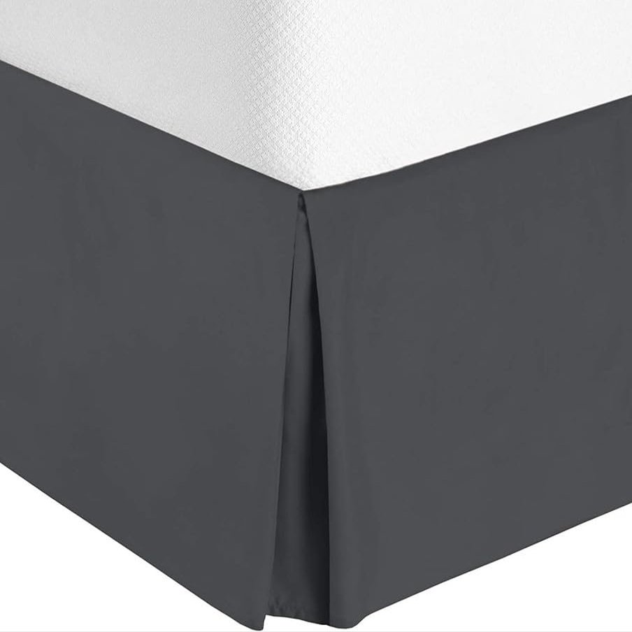Queen Size Bed Skirt Dark Grey Box Pleated Bed Skirt with 15" Drop Length - Luxurious Pure Cotton 600 Thread Count, Split Corner Design, Lightweight, Easy Wash (60 X 80) Queen
