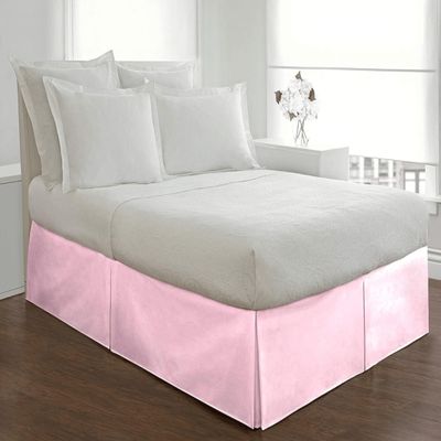 Full Size Bed Skirt Pink Box Pleated Bed Skirt with 16" Drop Length - Luxurious Pure Cotton 600 Thread Count, Split Corner Design, Lightweight, Easy Wash (54 X 75) Full