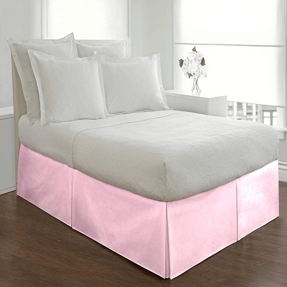 Full Size Bed Skirt Pink Box Pleated Bed Skirt with 16" Drop Length - Luxurious Pure Cotton 600 Thread Count, Split Corner Design, Lightweight, Easy Wash (54 X 75) Full