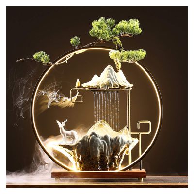 Indoor Tabletop Fountains Creative Chinese Welcoming Pine Fountain Humidified Flowing Water Objects Feng Shui Lucky Living Room Office Opening Gift Decoration Meditation Fountain (Color : I) (1)