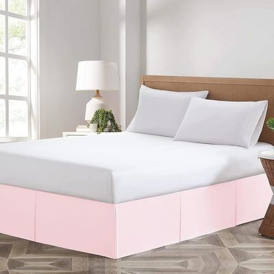 Twin XL Size Bed Skirt Pink Box Pleated Bed Skirt with 15" Drop Length - Luxurious Pure Cotton 600 Thread Count, Split Corner Design, Lightweight, Easy Wash (39 X 80) Twin XL