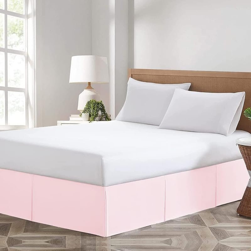 Twin XL Size Bed Skirt Pink Box Pleated Bed Skirt with 15" Drop Length - Luxurious Pure Cotton 600 Thread Count, Split Corner Design, Lightweight, Easy Wash (39 X 80) Twin XL