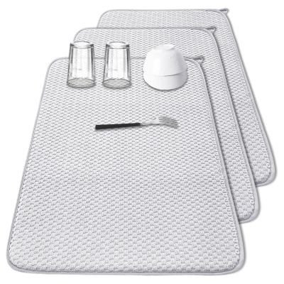 3 Pcs XXL Dish Drying Mat,Absorbent Microfiber Dishes Drainer Mats,Large Size 2417" Pads for Kitchen Counter,Coffee,Rack,Under Sink,Light Gray